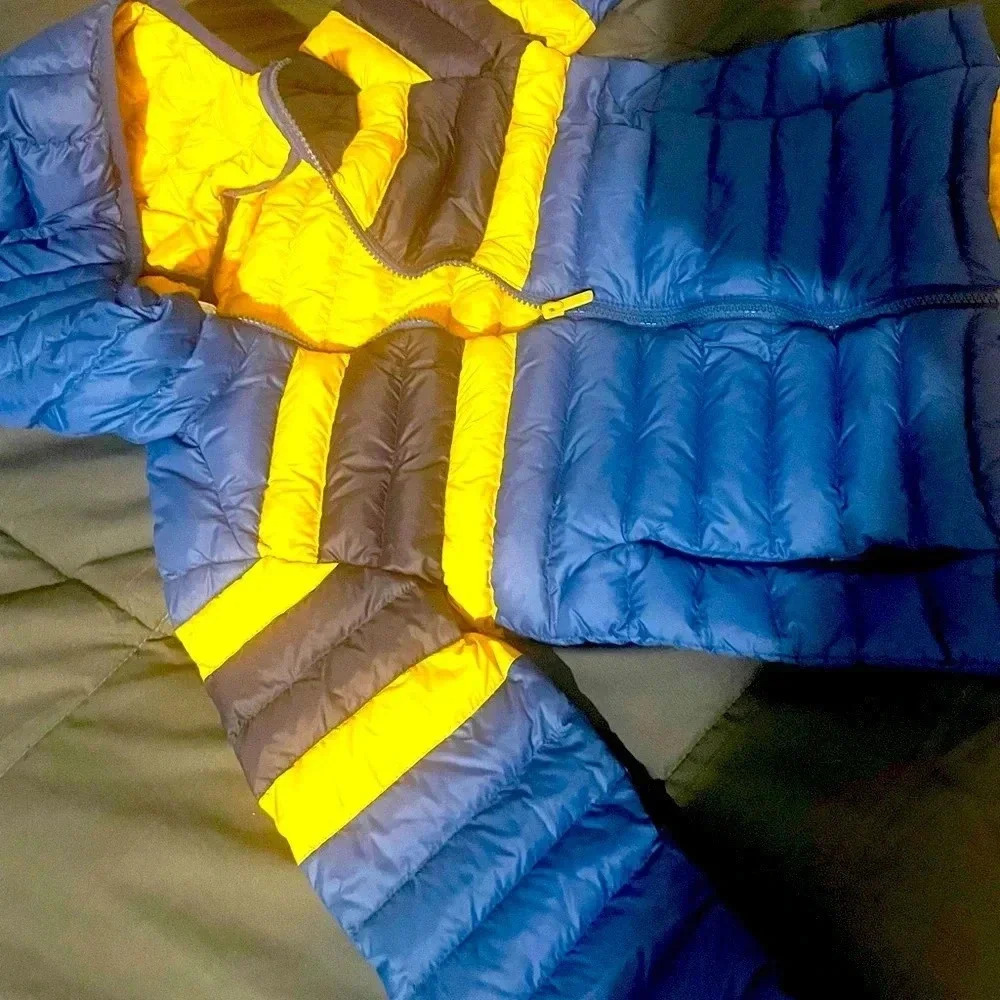 Blue and Yellow Puffer Jacket